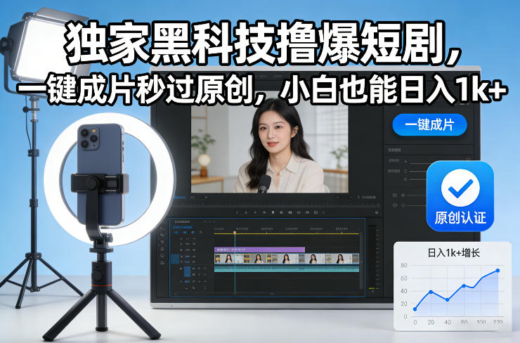 独家黑科技撸爆短剧，一键成片秒过原创，小白也能日入1k+【揭秘】-小行网创