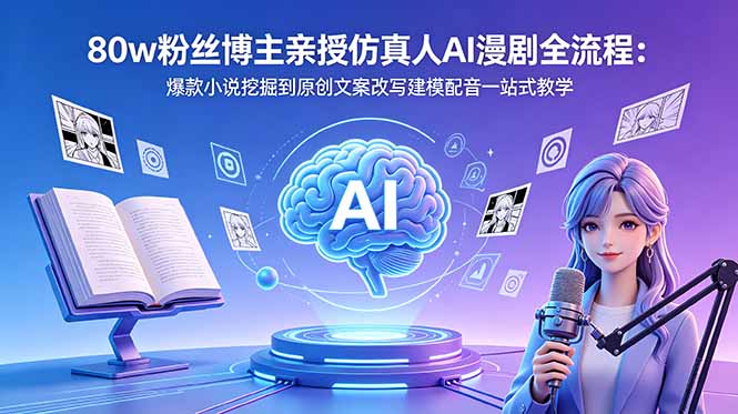 80w粉丝博主亲授仿真人AI漫剧全流程:爆款小说挖掘到原创文案改写建模配音一站式教学-小行网创