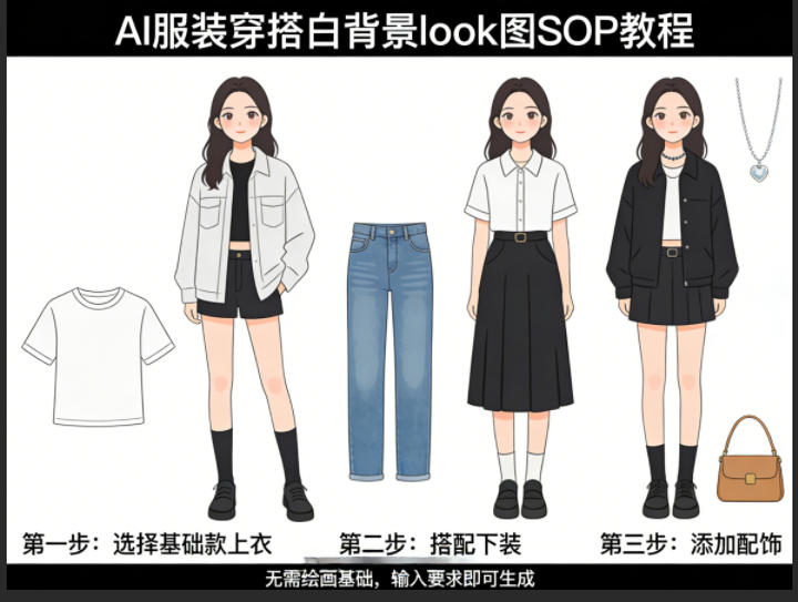 AI服装穿搭白背景look图SOP教程，不用会画画，提几句具体要求，AI就能还你一个奇迹-小行网创