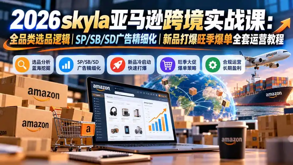 skyla亚马逊跨境实战课-更新1019：全品类选品逻辑｜SP/SB/SD广告精细化｜新品打爆旺季爆单全套运营教程-小行网创
