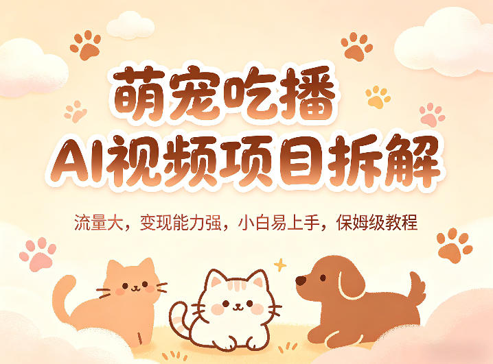 萌宠吃播AI视频项目拆解，流量大，变现能力强，小白易上手，保姆级教程-小行网创
