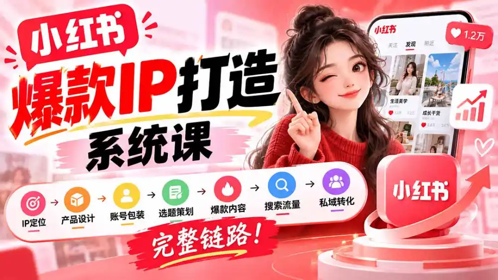 【无水印】小红书爆款IP打造课：IP定位→产品设计→账号包装→选题策划→爆款内容→搜索流量→私域转化，完整链路-小行网创