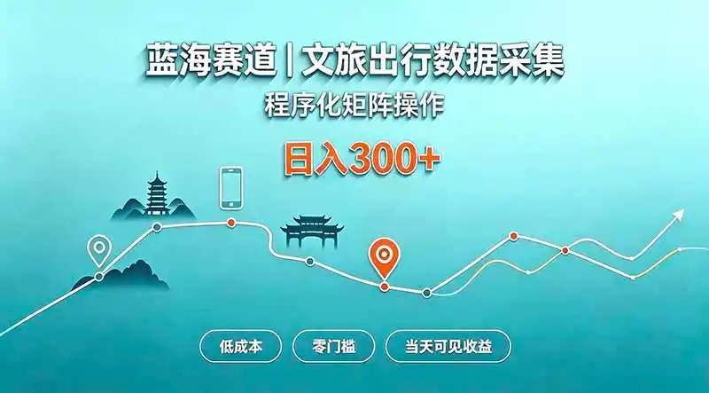 蓝海赛道 文旅出行数据采集 程序化矩阵操作 低成本 零门槛 当天可见收益 日入300+-小行网创