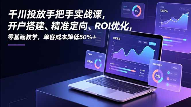 千川投放手把手实战课，开户搭建、精准定向、ROI优化，零基础教学，单客成本降低50%+-小行网创