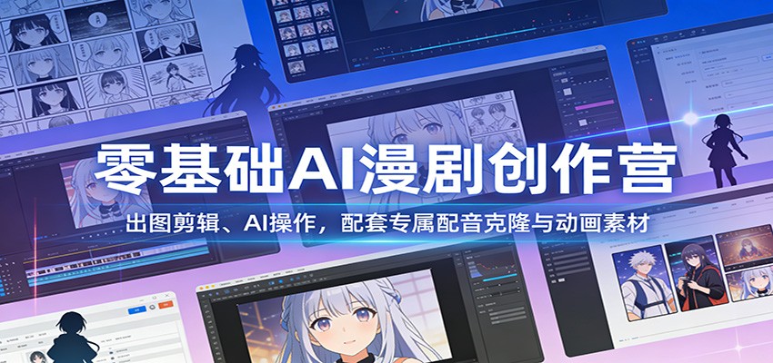 零基础AI漫剧创作营：出图剪辑、AI操作，配套专属配音克隆与动画素材-小行网创