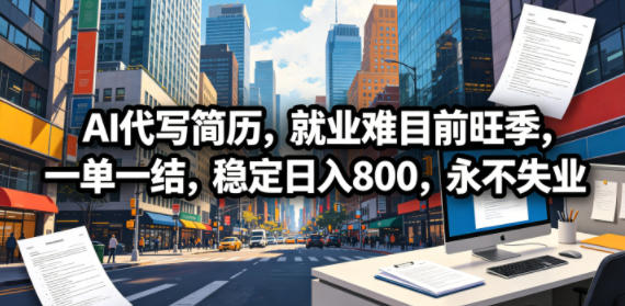 AI代写简历,就业难目前旺季,一单一结,稳定日入800,永不失业-小行网创