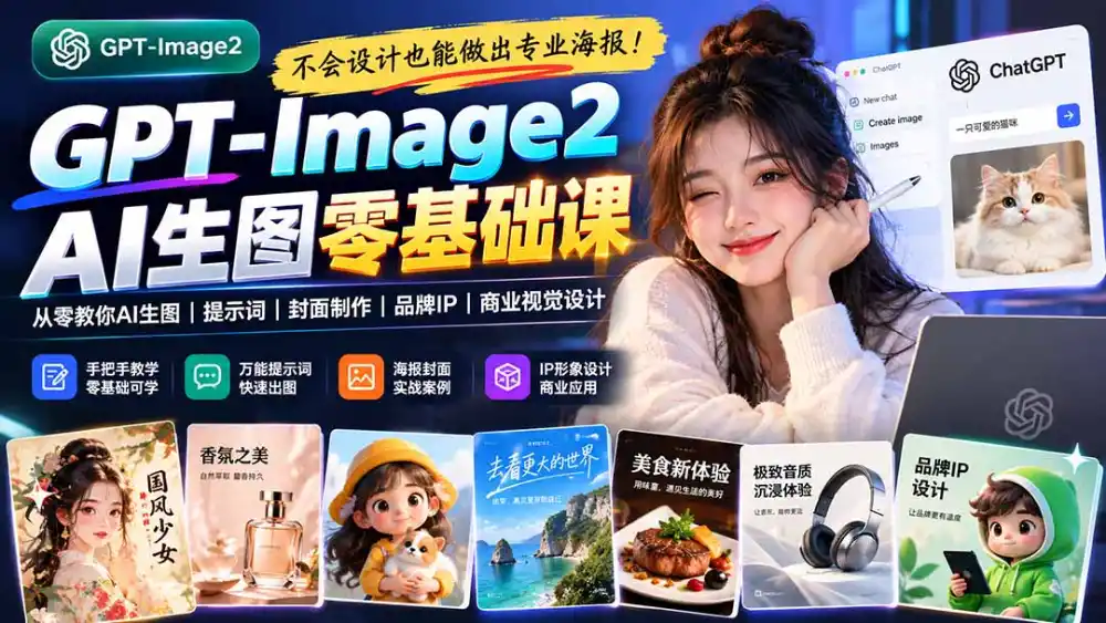 不会设计也能做出专业海报！GPT-Image2从零教你AI生图、提示词、封面制作、品牌IP与商业视觉设计-小行网创