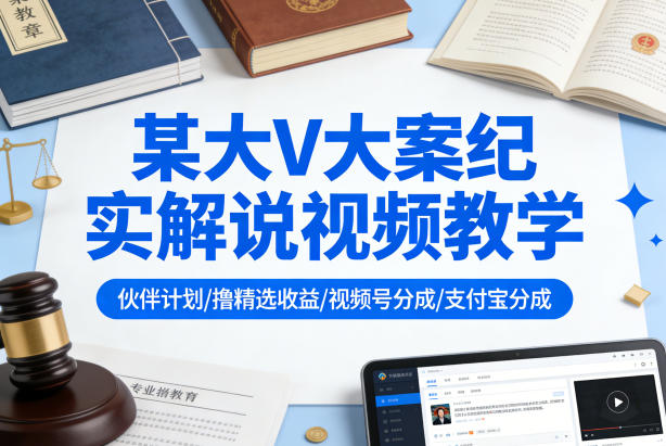 某大V大案纪实解说视频教学,可做伙伴计划、撸精选收益,视频号和支付宝分成计划均可-小行网创