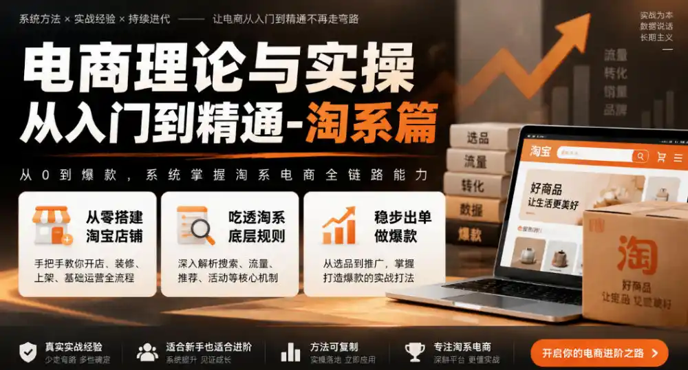 电商理论与实操从入门到精通-淘系篇,从零搭建淘宝店铺,吃透淘系底层规则,稳步出单做爆款-小行网创