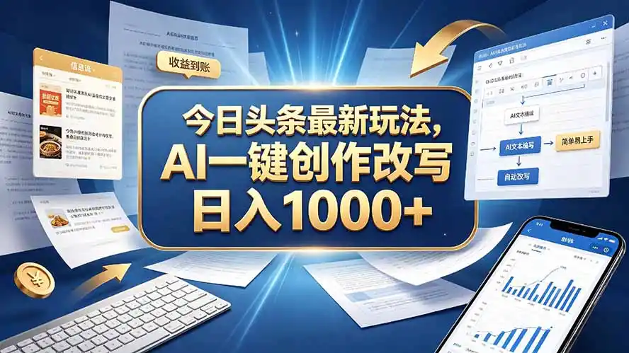 今日头条最新玩法，AI 一键创作改写，简单易上手，轻松日入 1000 +-小行网创