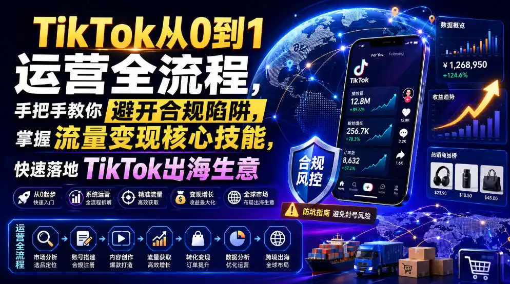 TikTok从0到1运营全流程,手把手教你避开合规陷阱,掌握流量变现核心技能,快速落地TikTok出海生意(更新8月)-小行网创