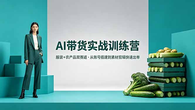 AI带货实战训练营，服装+农产品双赛道，从账号搭建到素材剪辑快速出单-小行网创