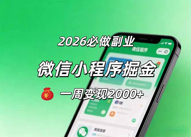 2026微信小程序掘金，简单好上手，一周变现2000+-小行网创