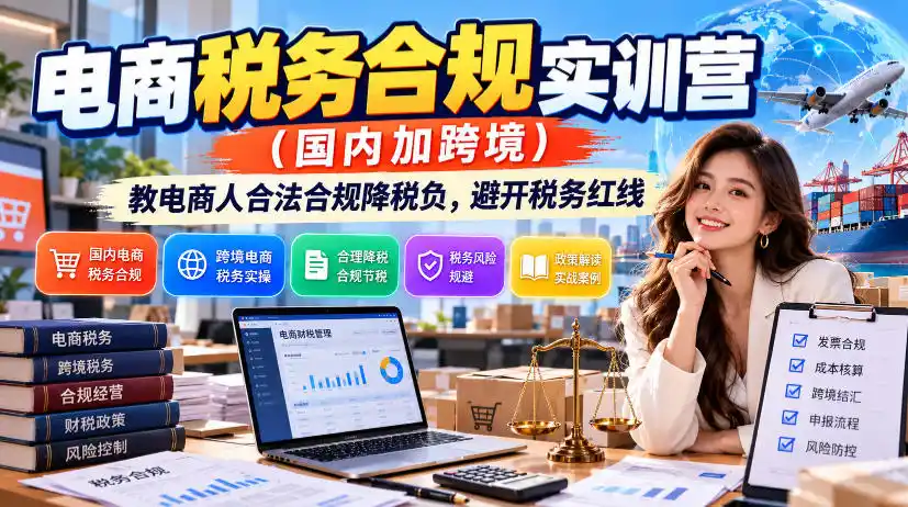 电商税务合规实训营(国内加跨境)，教电商人合法合规降税负，避开税务红线-小行网创