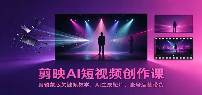 剪映AI短视频创作课：剪辑蒙版关键帧教学，AI生成短片，账号运营带货-小行网创