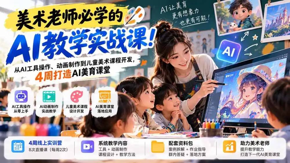美术老师必学的AI教学实战课！从AI工具操作、动画制作到儿童美术课程开发，4周打造AI美育课堂-小行网创