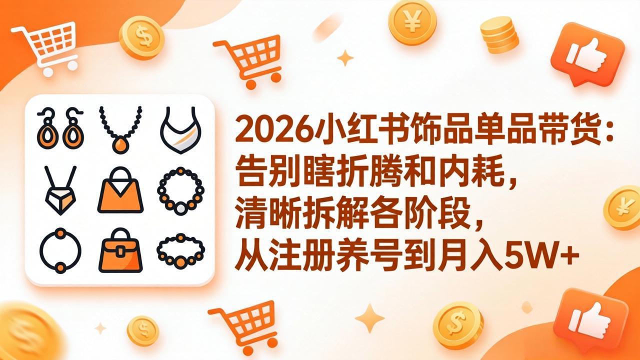2026小红书饰品单品带货：告别瞎折腾和内耗，清晰拆解各阶段，从注册养号到月入5W+-小行网创
