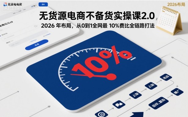 无货源电商不备货实操课2.0，2026年布局，从0到1全网最低10%费比全链路打法【更新26年5月】-小行网创