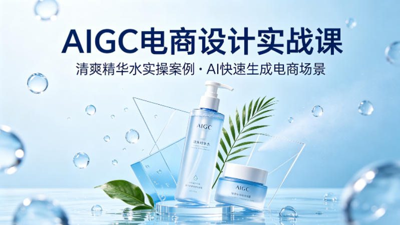 AIGC电商设计实战课，以清爽精华水为实操案例，教你用AI快速生成电商场景-小行网创