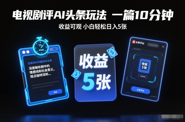 电视剧评AI头条玩法，一篇10分钟，收益可观，小白轻松日入5张+【独家】-小行网创