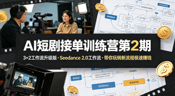 AI短剧接单训练营第2期，3+2工作流升级版，Seedance 2.0工作流，带你玩转新流程极速賺钱-小行网创