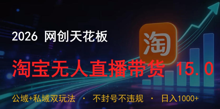 2026网创天花板,淘宝无人直播带货15.0,公域+私域双玩法,日入1k+,不违规不封号【揭秘】-小行网创