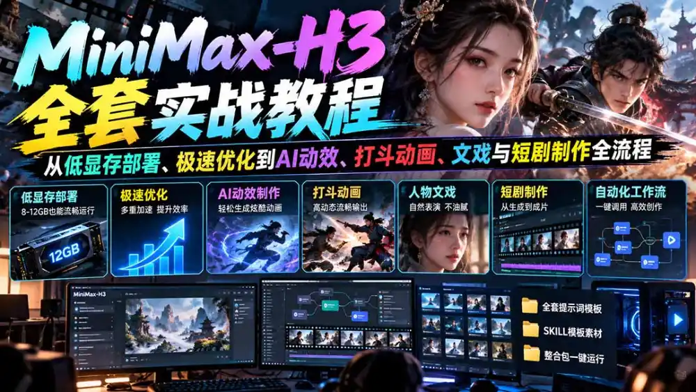MiniMax-H3全套实战教程：从低显存部署、极速优化到AI动效、打斗动画、文戏与短剧制作全流程-小行网创