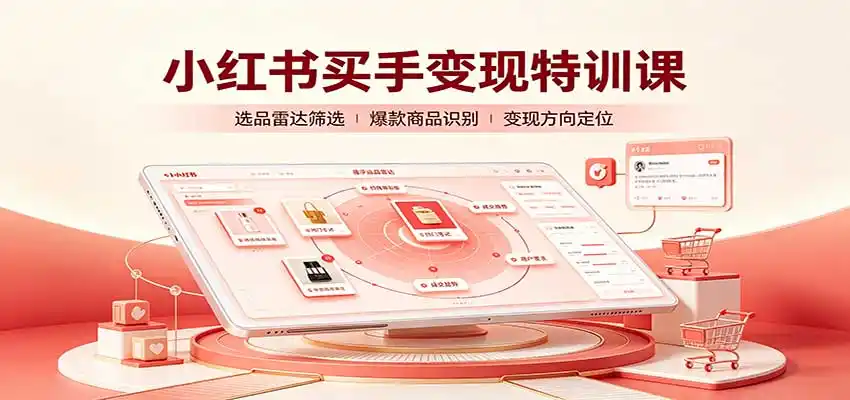 小红书买手变现特训课：账号定位养号起号，选品挂车，笔记标题封面全套教学-小行网创