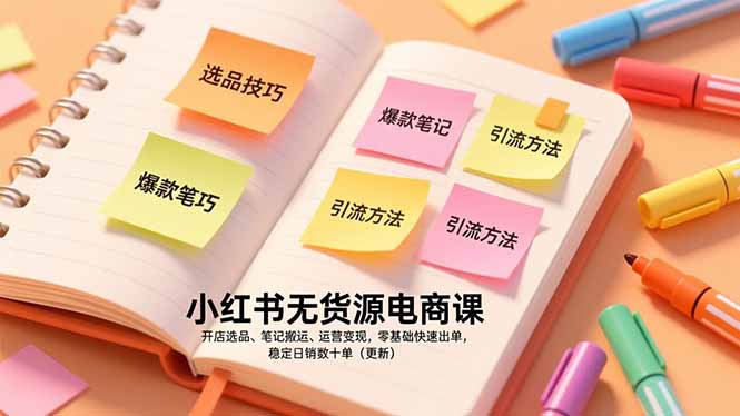 小红书无货源电商课，开店选品、笔记搬运、运营变现，零基础快速出单，稳定日销数十单(更新-小行网创