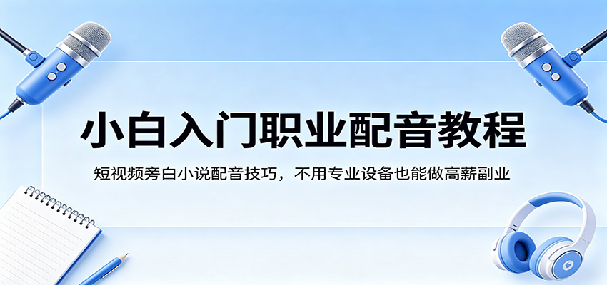 小白入门职业配音教程，短视频旁白小说配音技巧，不用专业设备也能做高薪副业-小行网创