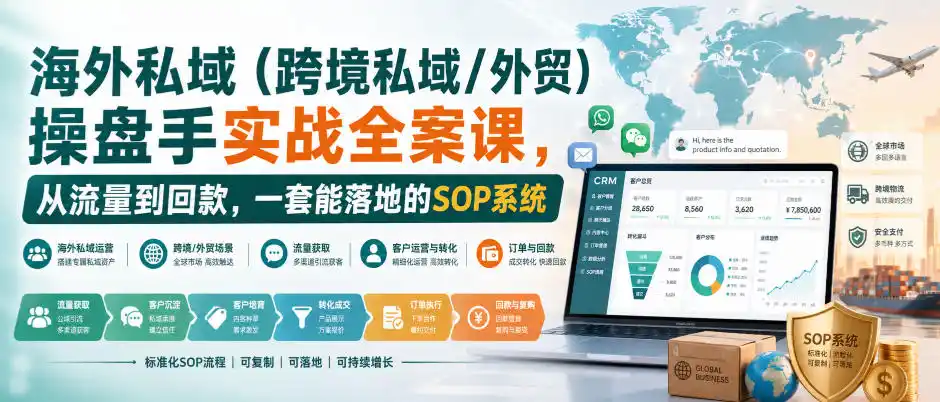 海外私域(跨境私域/外贸)操盘手实战全案课,从流量到回款,一套能落地的SOP系统-小行网创