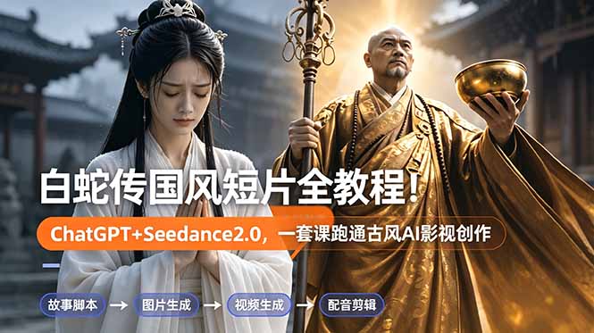 白蛇传-国风短片全教程！ChatGPT+Seedance2.0，一套课跑通古风AI影视创作-小行网创