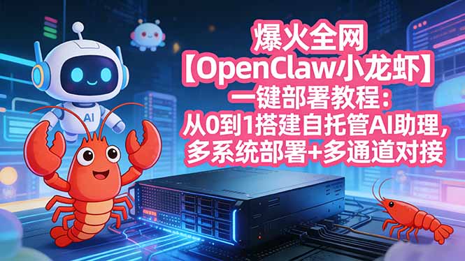 爆火全网【OpenClaw 小龙虾】一键部署教程:从0到1搭建自托管AI助理,多系统部署+多通道对接-小行网创