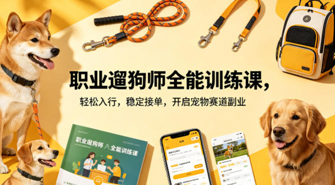 职业遛狗师全能训练课，轻松入行，稳定接单，开启宠物赛道副业-小行网创