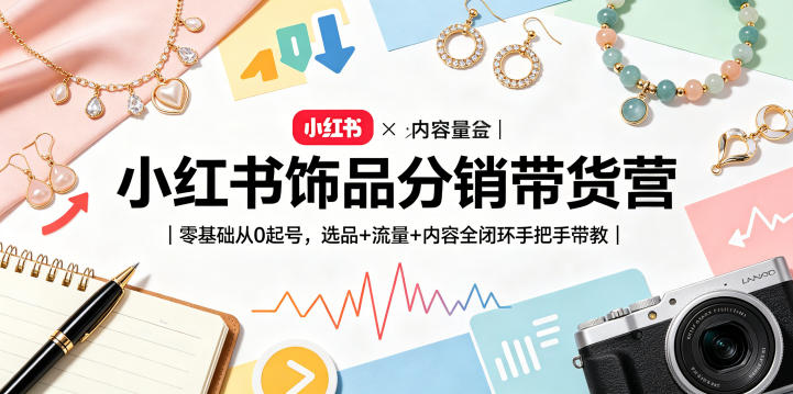小红书饰品分销带货营|零基础从0起号,选品+流量+内容全闭环手把手带教-小行网创