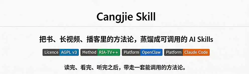 图片[1]-全网走红！GitHub上6.7K Star的开源项目，把任何书、长视频、播客蒸馏成AI工具，值得收藏 cangjie-skill-小行网创