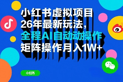 小红书虚拟项目26年最新玩法,全程AI自动操作,矩阵操作月入1W+【揭秘】-小行网创