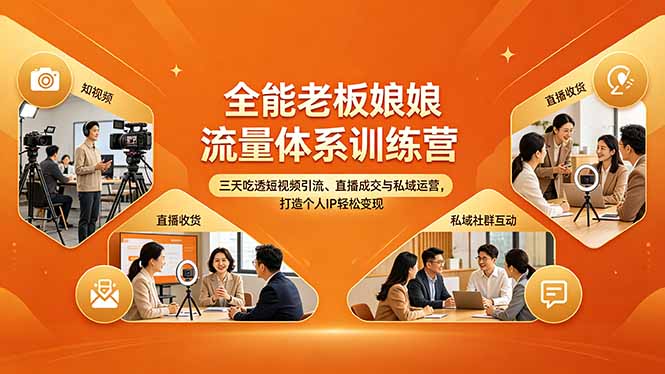 全能老板娘流量体系训练营，三天吃透短视频引流、直播成交与私域运营，打造个人IP轻松变现-小行网创