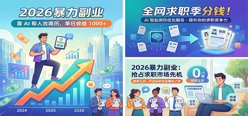 2026暴力副业:靠AI帮人改简历,单日收益1000+,全网求职季分钱-小行网创