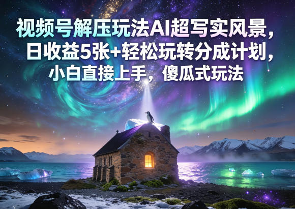 视频号解压玩法AI超写实风景,日收益5张+轻松玩转分成计划,小白直接上手,傻瓜式玩法-小行网创