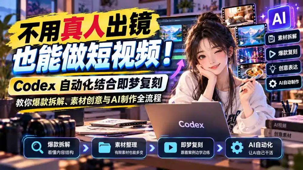 不用真人出镜也能做短视频！Codex自动化结合即梦复刻，教你爆款拆解、素材创意与AI制作全流程-小行网创