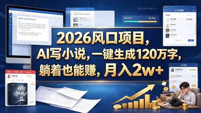 2026 风口项目，AI 写小说，一键生成 120 万字，躺着也能赚，月入 2w +-小行网创