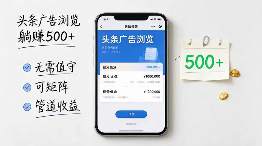 头条广告浏览躺赚500+无需值守，可矩阵并附有管道收益-小行网创