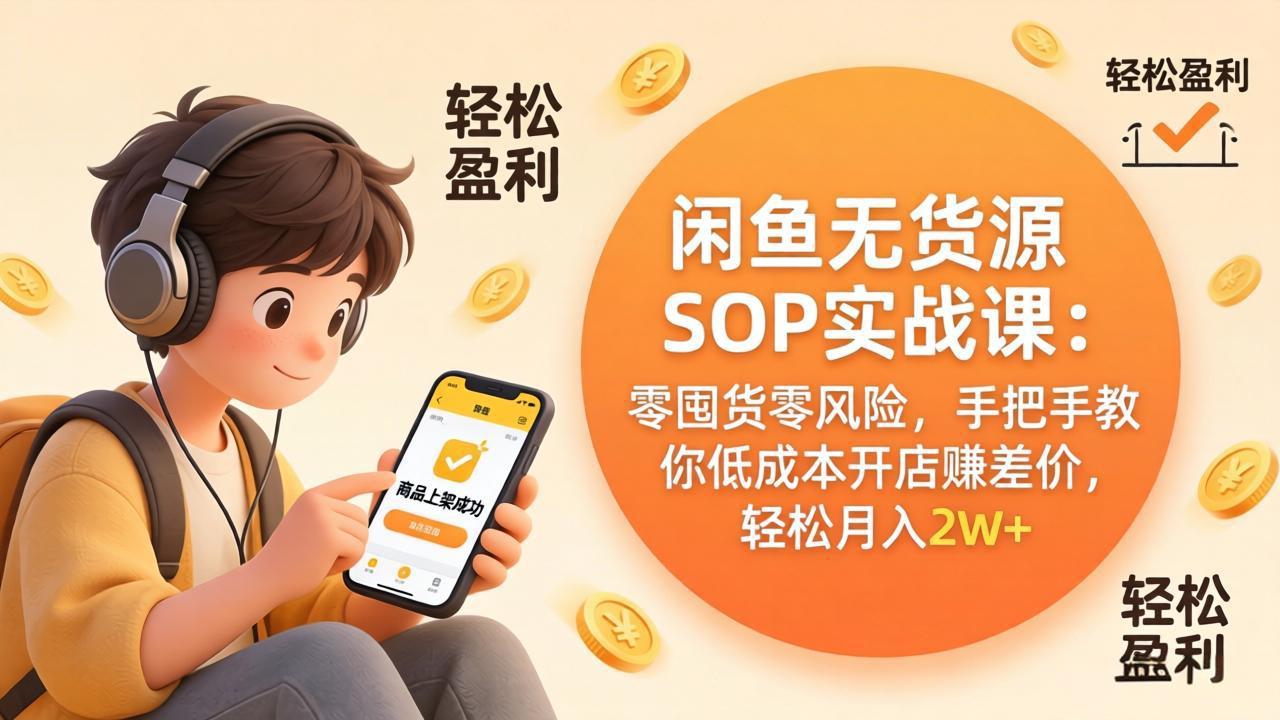 闲鱼无货源SOP实战课:零囤货零风险,手把手教你低成本开店赚差价,轻松月入2w+-小行网创