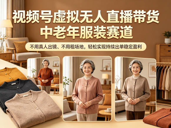 视频号虚拟无人直播带货中老年服装赛道,不用真人出镜、不用租场地,轻松实现持续出单稳定盈利-小行网创