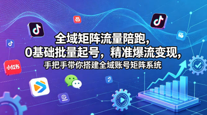 全域矩阵流量陪跑，0基础批量起号，精准爆流变现，手把手带你搭建全域账号矩阵系统-小行网创