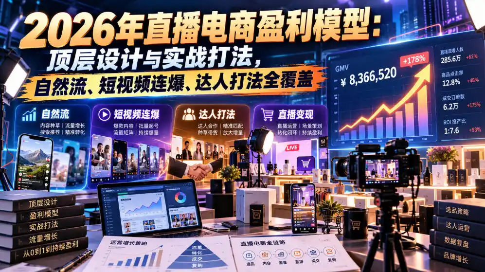 2026年直播电商盈利模型：顶层设计与实战打法，自然流、短视频连爆、达人打法全覆盖-小行网创