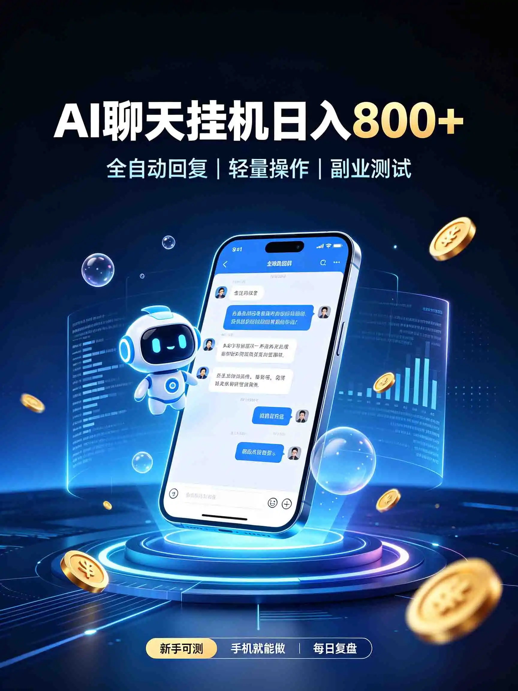 AI聊天挂机，日入800+，适用个人副业，工作室矩阵操作-小行网创