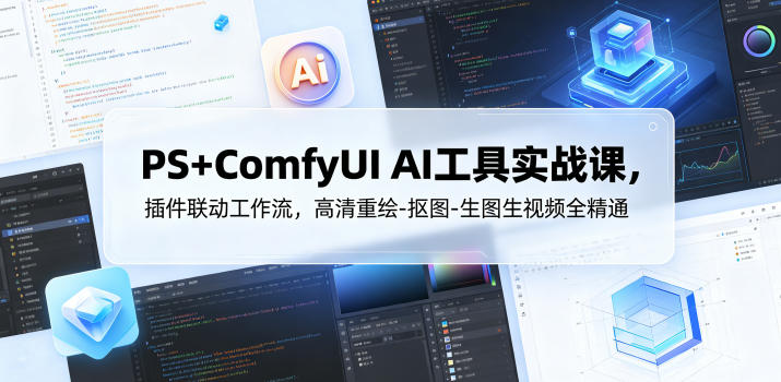 PS+ComfyUI AI工具实战课,插件联动工作流,高清重绘-抠图-生图生视频全精通-小行网创
