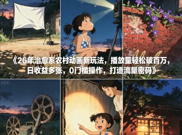 26年治愈系农村动画新玩法,播放量轻松破百万,日收益多张,0门槛操作,打造流量密码-小行网创